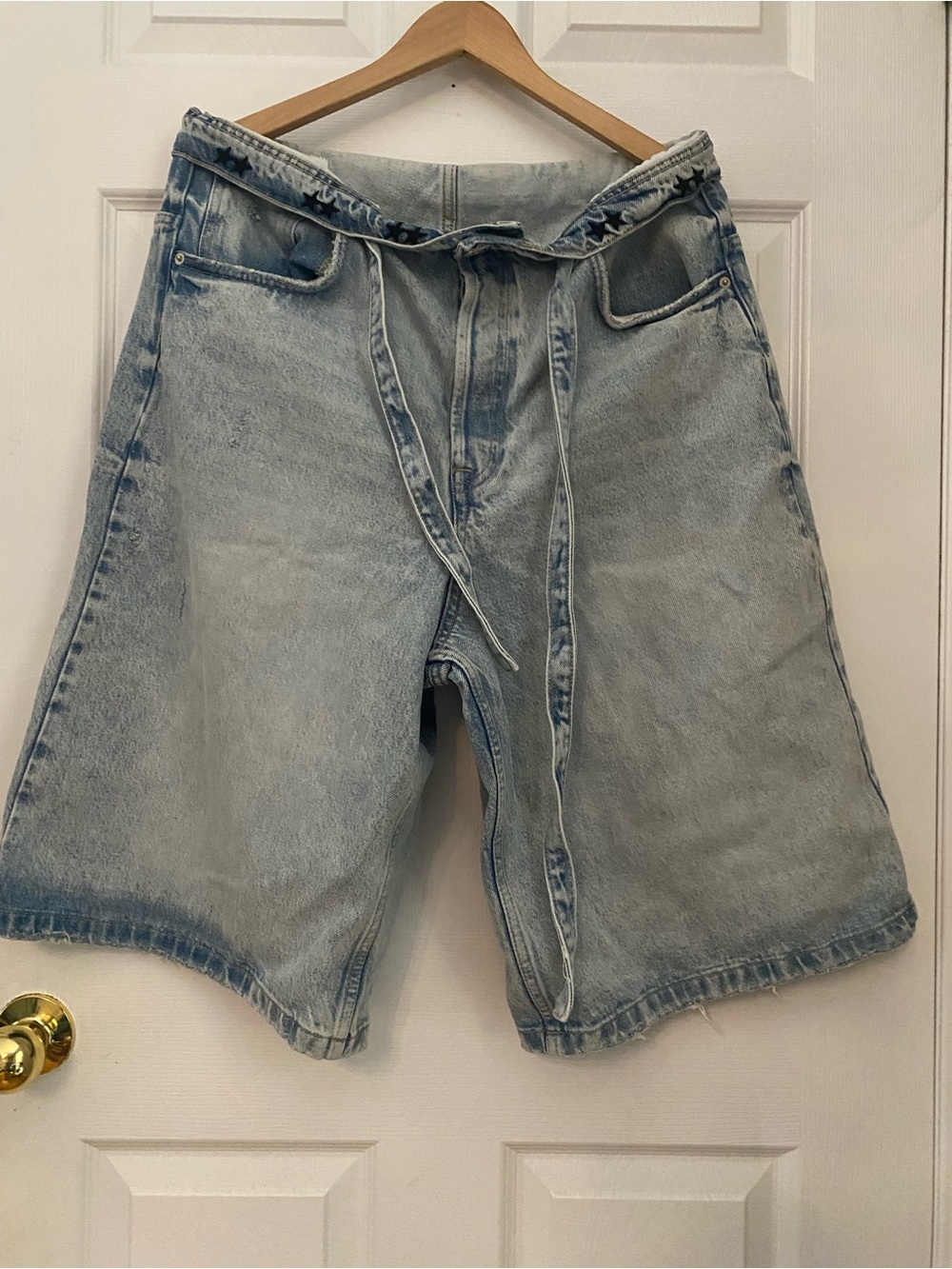 Zara Twojeys Light Blue Washed Denim Drawstring Shorts #16
